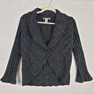 White House Black Market Womens S Shawl Shrug Sweater Black White Speckle Chunky
